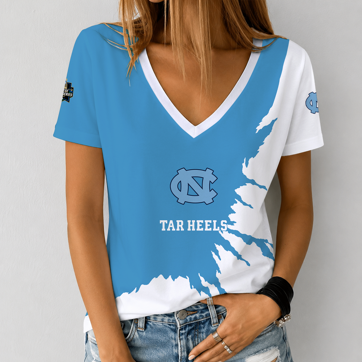 [FAN FAVORITE] NEW CUSTOMIZED NCAA CWS29 NTH NORTH CAROLINA TAR HEELS V-NECK FEMALE SHIRT