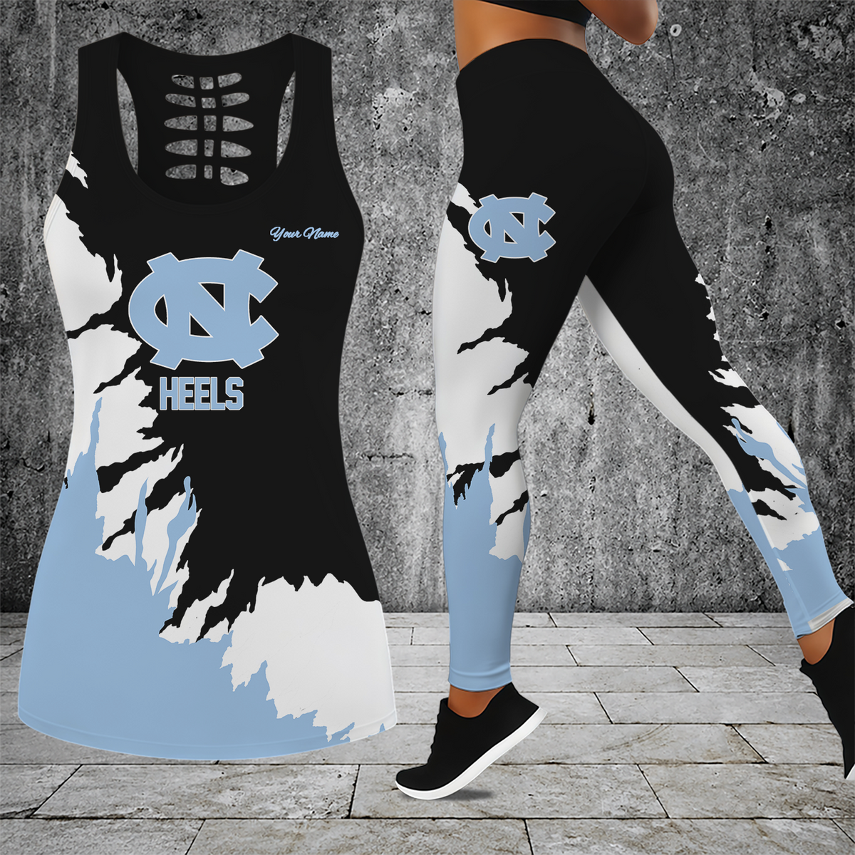 [FAN FAVORITE] NEW CUSTOMIZED NCAA CWS29 NTH NORTH CAROLINA TAR HEELS HOLLOW TANK TOP & LEGGINGS SET