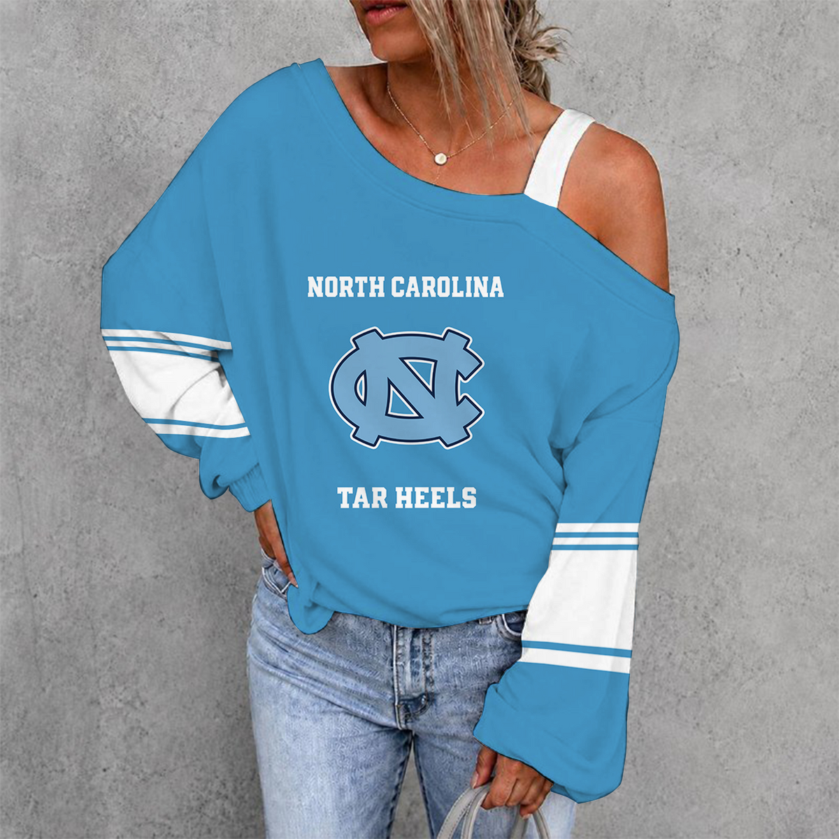[FAN FAVORITE] NEW CUSTOMIZED NCAA CWS29 NTH NORTH CAROLINA TAR HEELS WOMEN'S OFF-SHOULDER LONG SLEEVE SHIRT