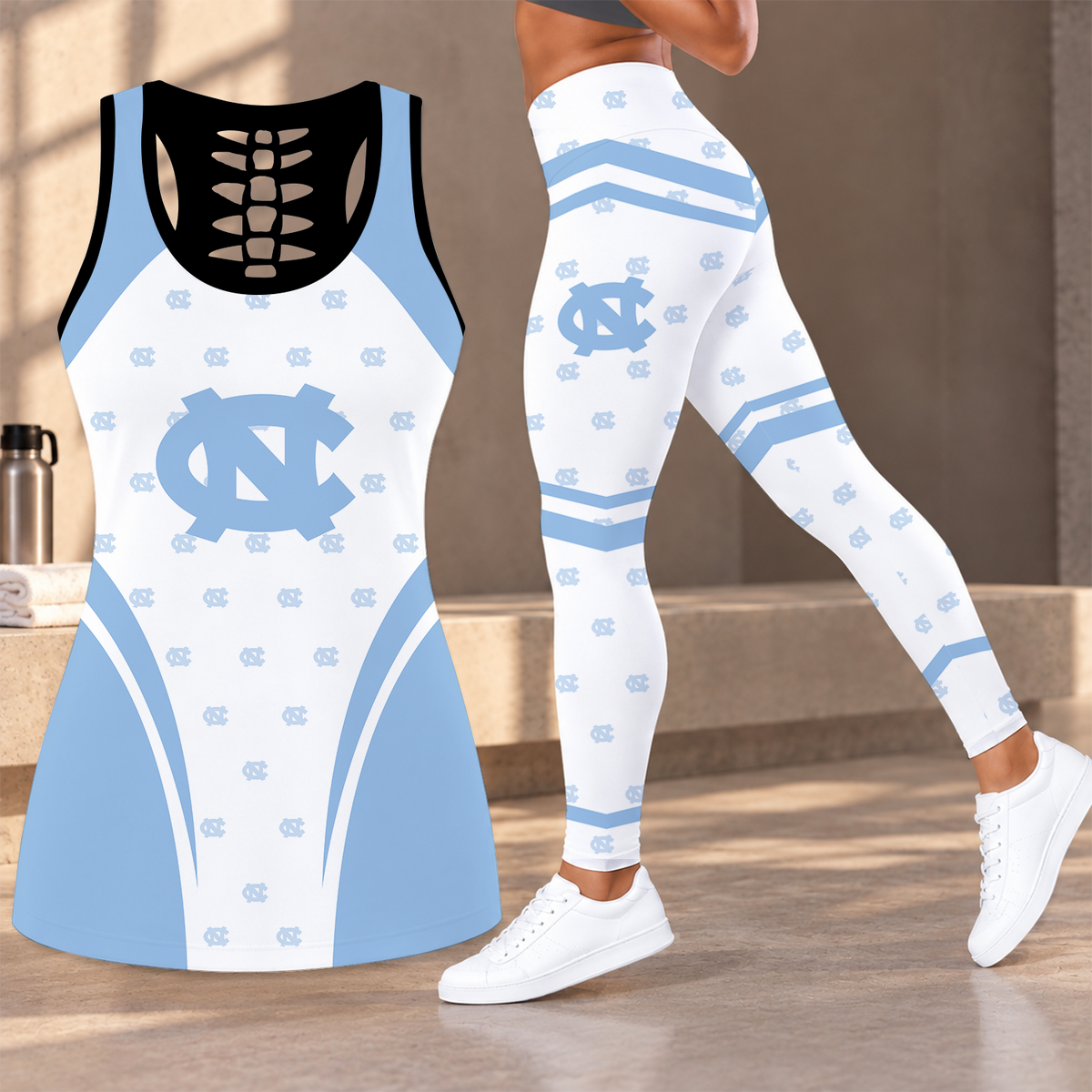 [FAN FAVORITE] NEW CUSTOMIZED NCAA CWS29 NTH NORTH CAROLINA TAR HEELS HOLLOW TANK TOP & LEGGINGS SET