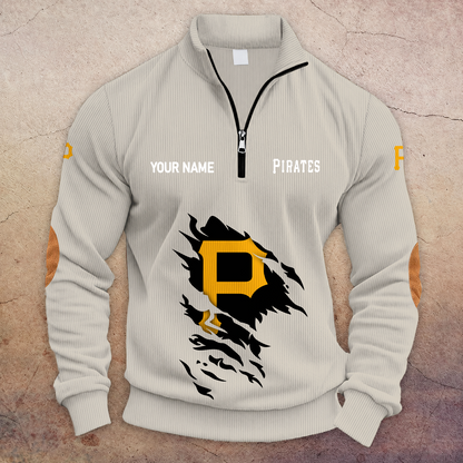 [FLASH SALE] NEW CUSTOMIZED MLB29 PHP PITTSBURGH PIRATES MULTICOLOR STRIPED QUATER ZIP SWEATSHIRT