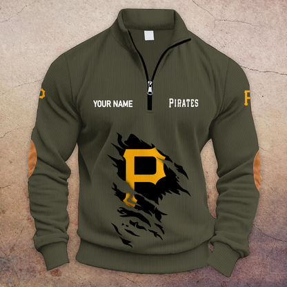 [FLASH SALE] NEW CUSTOMIZED MLB29 PHP PITTSBURGH PIRATES MULTICOLOR STRIPED QUATER ZIP SWEATSHIRT
