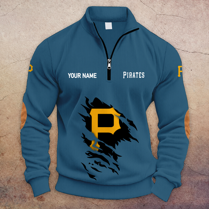 [FLASH SALE] NEW CUSTOMIZED MLB29 PHP PITTSBURGH PIRATES MULTICOLOR STRIPED QUATER ZIP SWEATSHIRT
