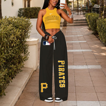 [FLASH SALE] NEW CUSTOMIZED MLB29 PHP PITTSBURGH PIRATES WOMEN'S CROP TOP & LONGPANTS SET