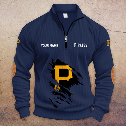[FLASH SALE] NEW CUSTOMIZED MLB29 PHP PITTSBURGH PIRATES MULTICOLOR STRIPED QUATER ZIP SWEATSHIRT