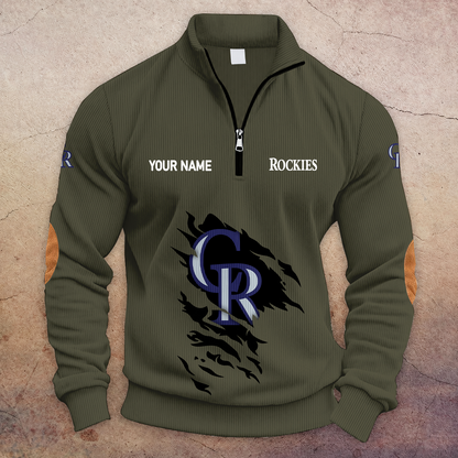 [FLASH SALE] NEW CUSTOMIZED MLB30 COR COLORADO ROCKIES MULTICOLOR STRIPED QUATER ZIP SWEATSHIRT