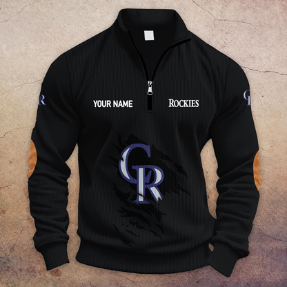 [FLASH SALE] NEW CUSTOMIZED MLB30 COR COLORADO ROCKIES MULTICOLOR STRIPED QUATER ZIP SWEATSHIRT