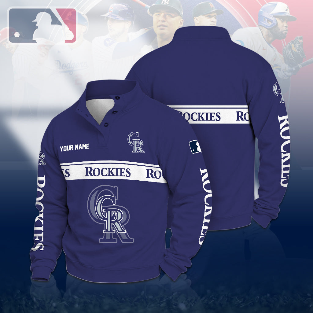 [FLASH SALE] NEW CUSTOMIZED MLB30 COR COLORADO ROCKIES QUARTER-BUTTON SWEATSHIRT