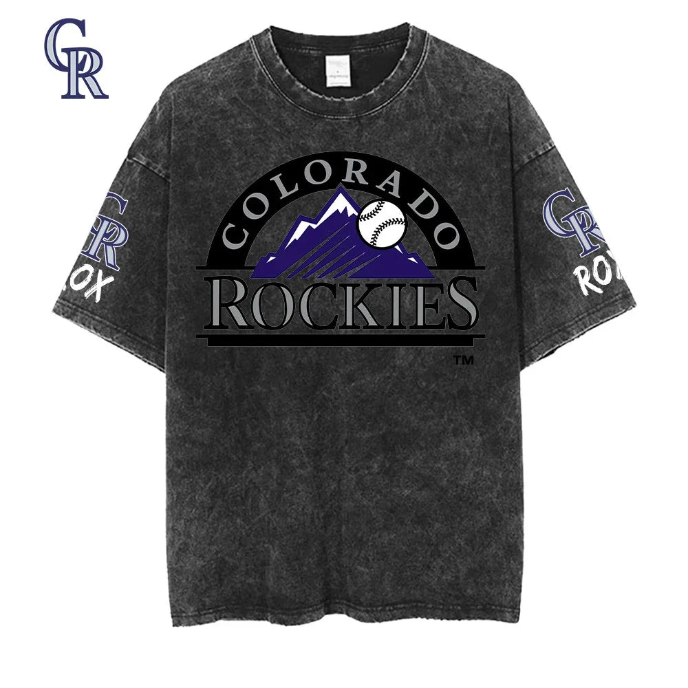 [FLASH SALE] NEW CUSTOMIZED MLB30 COR COLORADO ROCKIES MULTICOLOR WASHED TEE