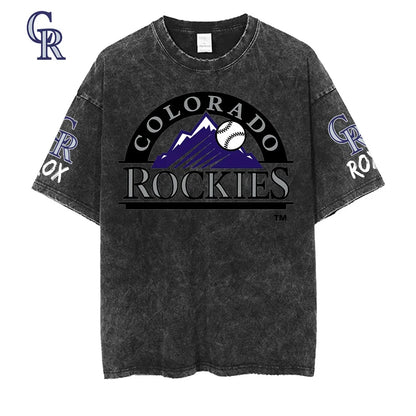 [FLASH SALE] NEW CUSTOMIZED MLB30 COR COLORADO ROCKIES MULTICOLOR WASHED TEE