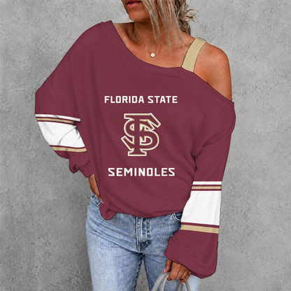 [FAN FAVORITE] NEW CUSTOMIZED NCAA CWS30 FLS FLORIDA STATE SEMINOLES WOMEN'S OFF-SHOULDER LONG SLEEVE SHIRT