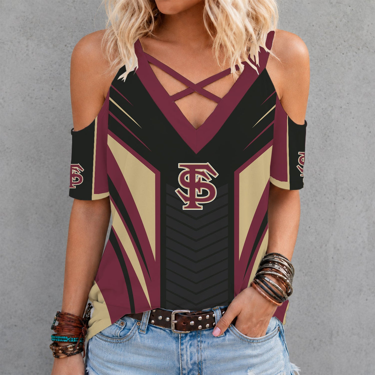 [FAN FAVORITE] NEW CUSTOMIZED NCAA CWS30 FLS FLORIDA STATE SEMINOLES CRISS CROSS V-NECK TOP
