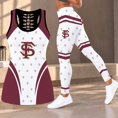[FAN FAVORITE] NEW CUSTOMIZED NCAA CWS30 FLS FLORIDA STATE SEMINOLES HOLLOW TANK TOP & LEGGINGS SET