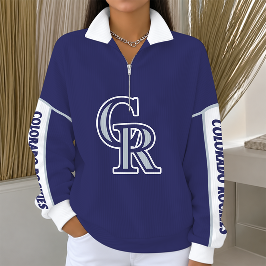 [SPECIAL OFFER] NEW CUSTOMIZED MLB30 COR COLORADO ROCKIES QUARTER ZIP RIBBED SWEATER