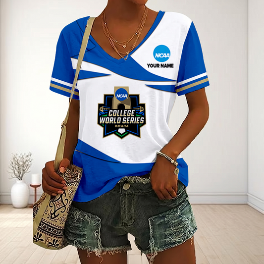 [FLASH SALE] NEW CUSTOMIZED | NCAA CWS31 COLLEGE WORLD SERIES V-NECK FEMALE SHIRT