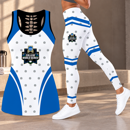 [FAN FAVORITE] NEW CUSTOMIZED NCAA CWS31 COLLEGE WORLD SERIES HOLLOW TANK TOP & LEGGINGS SET