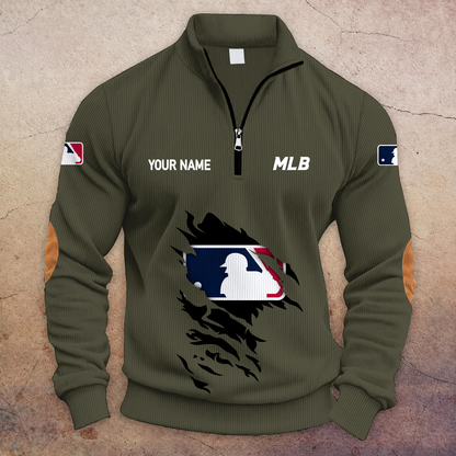 [FLASH SALE] NEW CUSTOMIZED MLB31 MAJOR LEAGUE BASEBALL MULTICOLOR STRIPED QUATER ZIP SWEATSHIRT