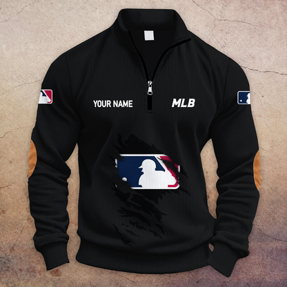 [FLASH SALE] NEW CUSTOMIZED MLB31 MAJOR LEAGUE BASEBALL MULTICOLOR STRIPED QUATER ZIP SWEATSHIRT