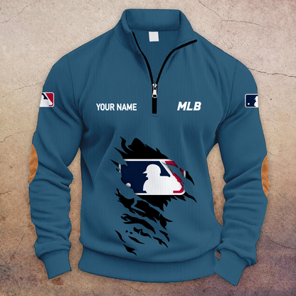 [FLASH SALE] NEW CUSTOMIZED MLB31 MAJOR LEAGUE BASEBALL MULTICOLOR STRIPED QUATER ZIP SWEATSHIRT