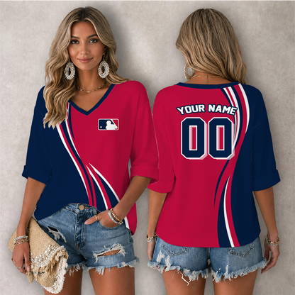 [FLASH SALE] NEW CUSTOMIZED MLB31 MAJOR LEAGUE BASEBALL WOMEN'S HEART V-NECK LONG SLEEVE SHIRT