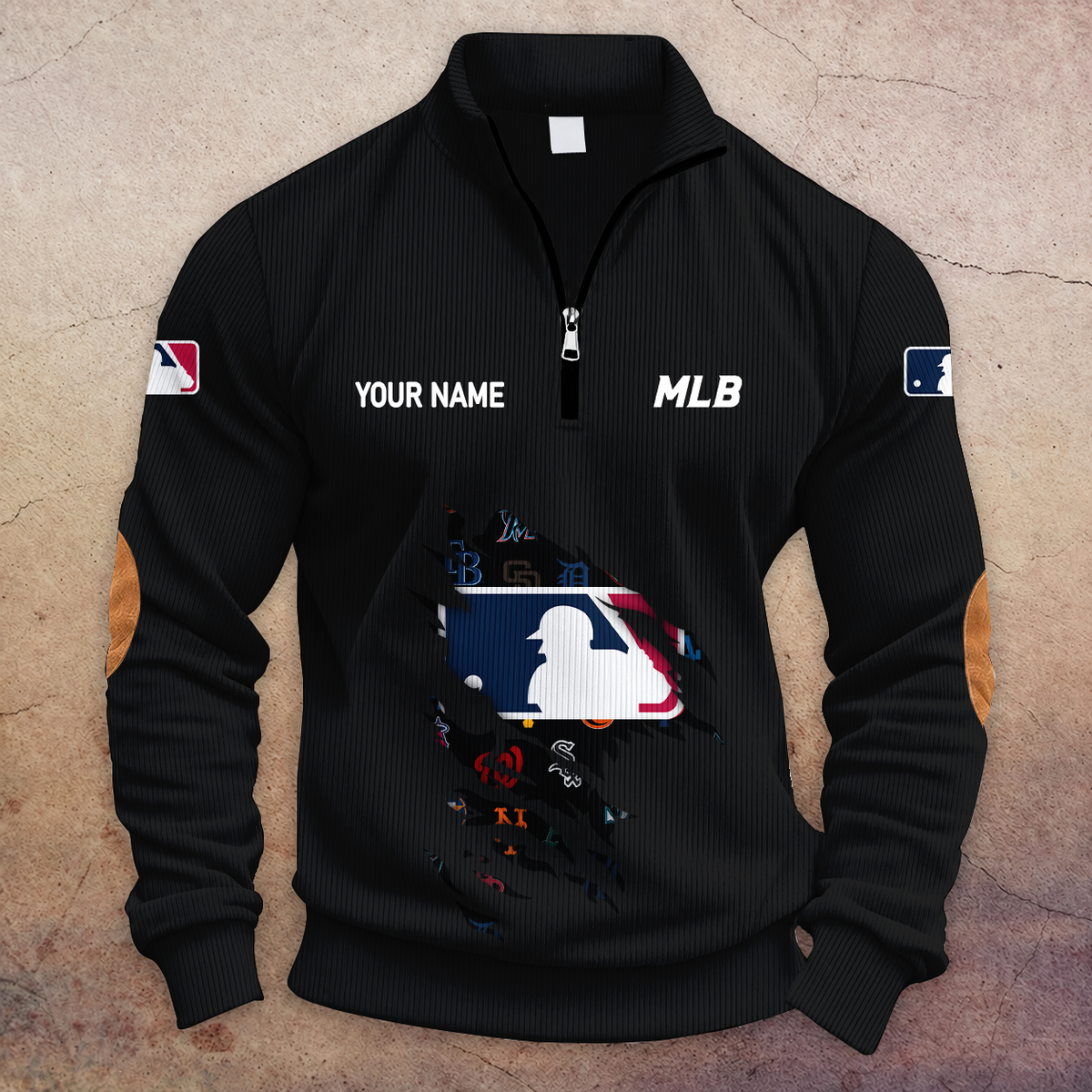 [FLASH SALE] NEW CUSTOMIZED MLB32 ALL TEAMS MULTICOLOR STRIPED QUATER ZIP SWEATSHIRT
