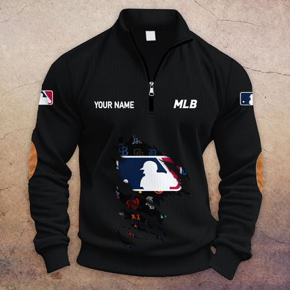 [FLASH SALE] NEW CUSTOMIZED MLB32 ALL TEAMS MULTICOLOR STRIPED QUATER ZIP SWEATSHIRT