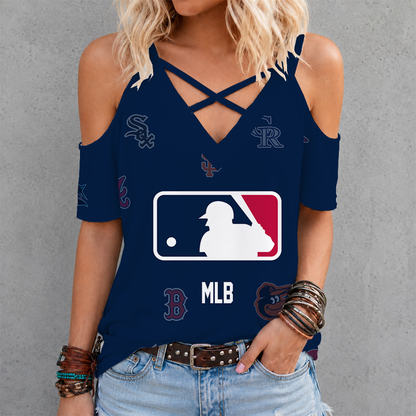 [FLASH SALE] NEW CUSTOMIZED MLB32 MLB ALL TEAMS CRISS CROSS V-NECK TOP