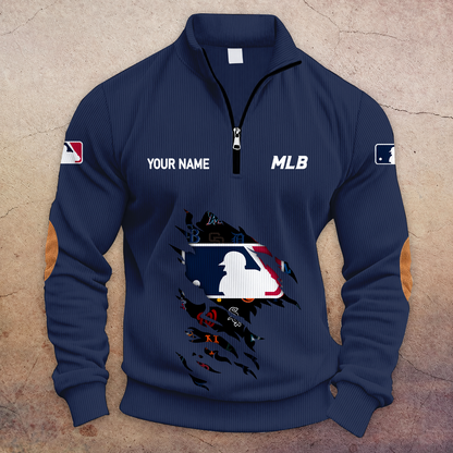 [FLASH SALE] NEW CUSTOMIZED MLB32 ALL TEAMS MULTICOLOR STRIPED QUATER ZIP SWEATSHIRT