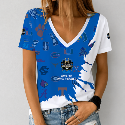 [FAN FAVORITE] NEW CUSTOMIZED NCAA CWS32 ALL TEAMS V-NECK FEMALE SHIRT