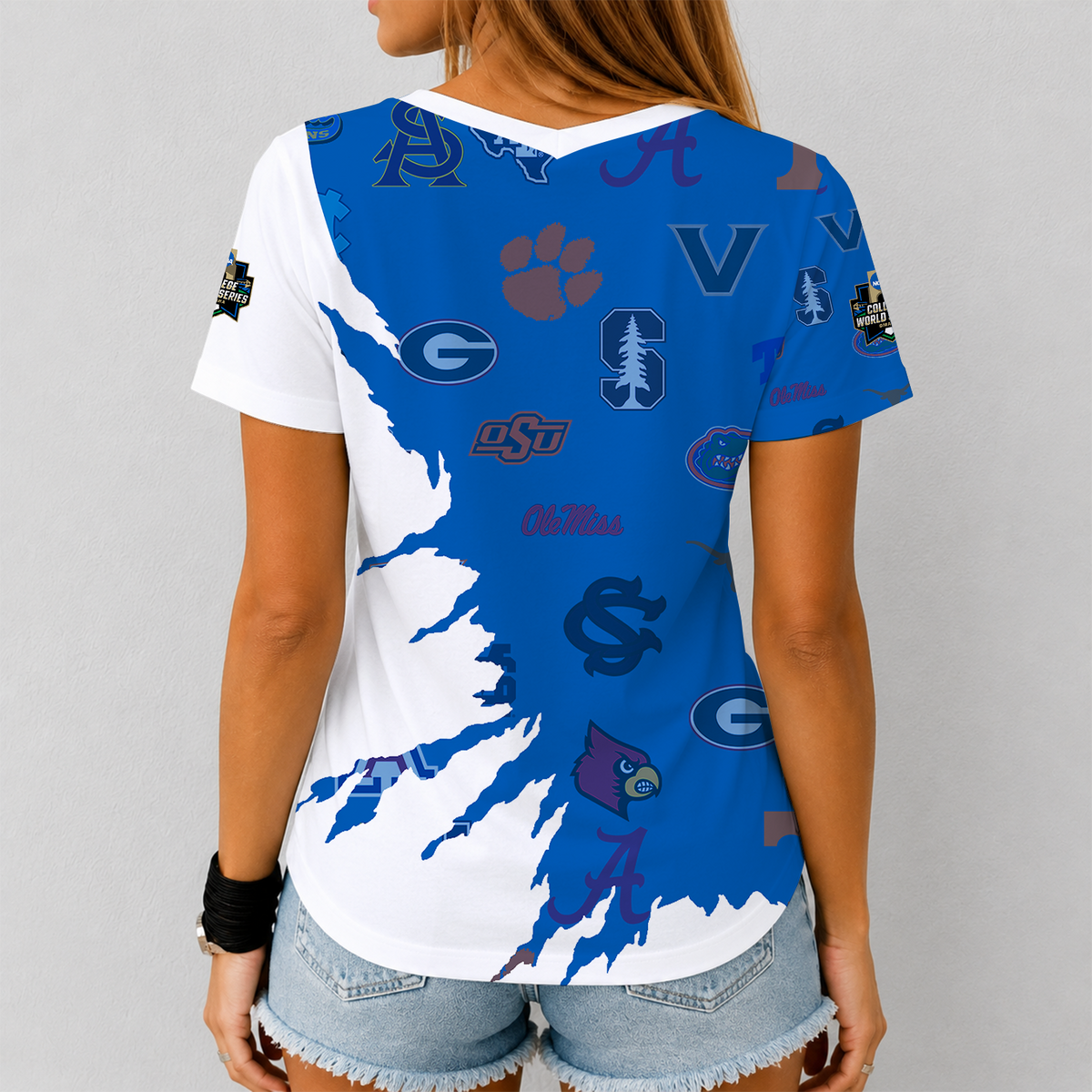 [FAN FAVORITE] NEW CUSTOMIZED NCAA CWS32 ALL TEAMS V-NECK FEMALE SHIRT
