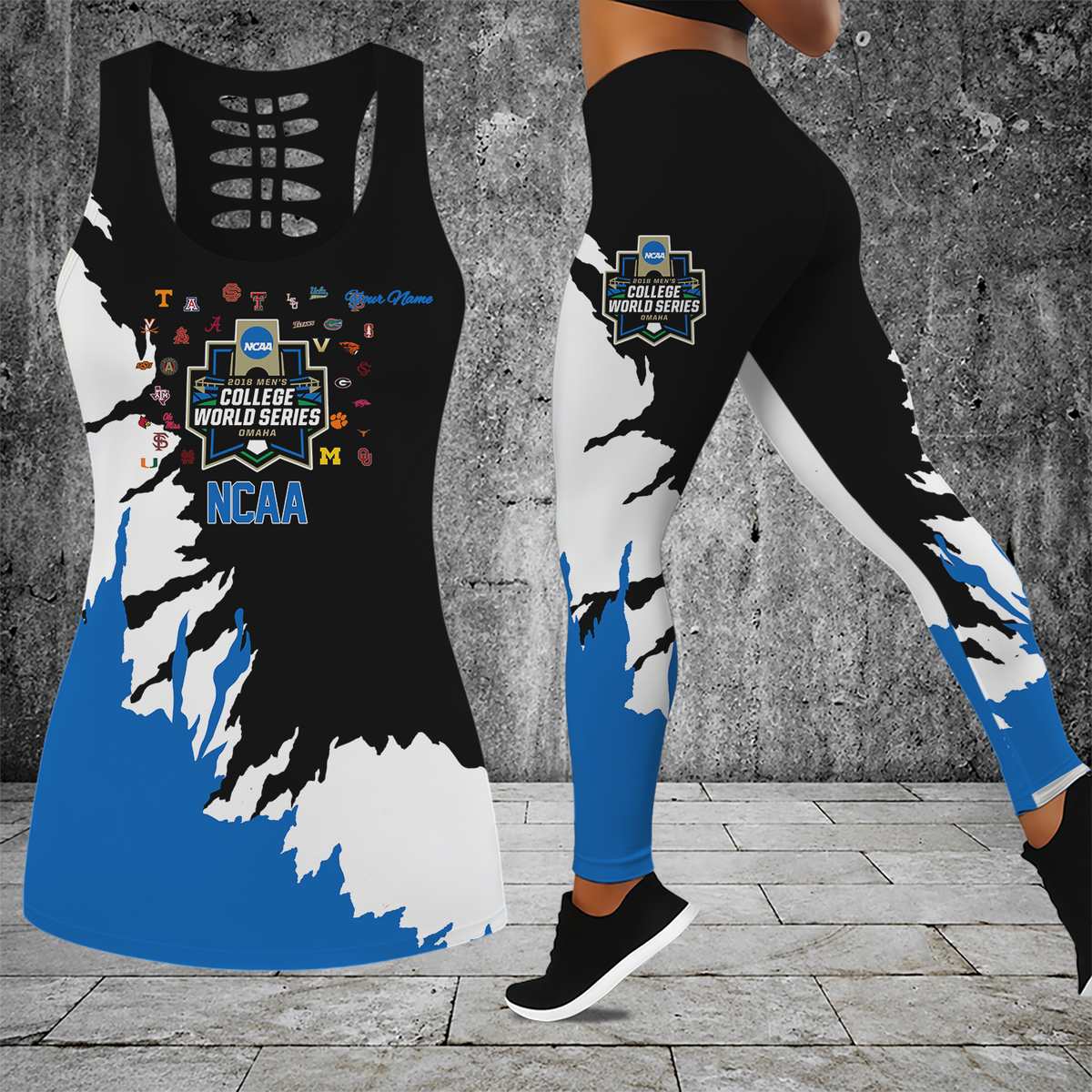 [FAN FAVORITE] NEW CUSTOMIZED NCAA CWS32 ALL TEAMS HOLLOW TANK TOP & LEGGINGS SET