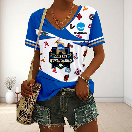 [FLASH SALE] NEW CUSTOMIZED | NCAA CWS32 CWS ALL TEAMS V-NECK FEMALE SHIRT