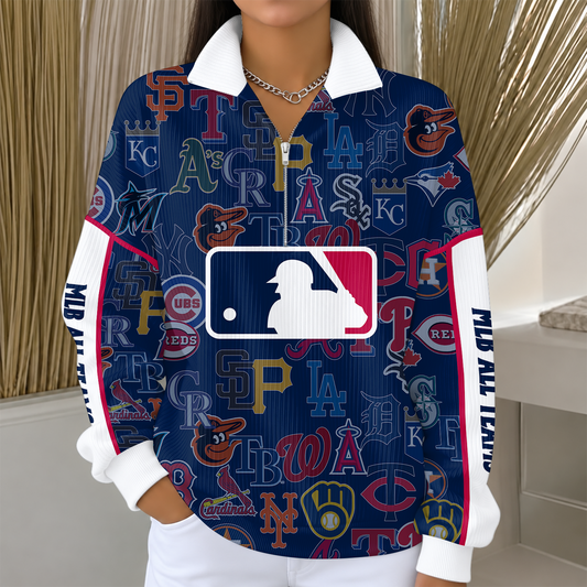 [SPECIAL OFFER] NEW CUSTOMIZED MLB32 ALL TEAMS QUARTER ZIP RIBBED SWEATER