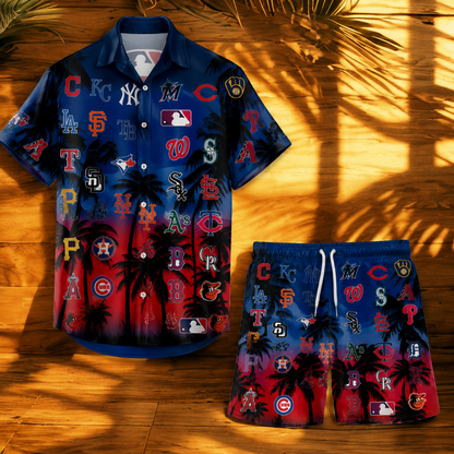 [FLASH SALE] NEW CUSTOMIZED MLB32 ALL TEAMS UNISEX HAWAIIAN SHIRT & SHORTS SET