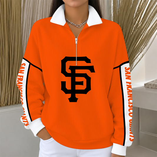 [SPECIAL OFFER] NEW CUSTOMIZED MLB06 SFG SAN FRANCISCO GIANTS QUARTER ZIP RIBBED SWEATER