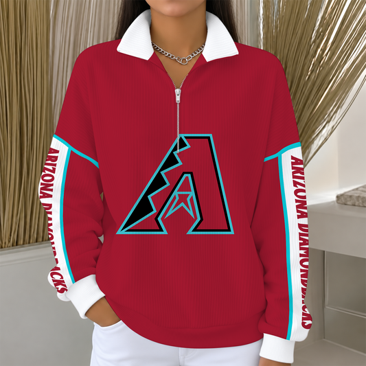 [SPECIAL OFFER] NEW CUSTOMIZED MLB07 ADS ARIZONA DIAMONDBACKS QUARTER ZIP RIBBED SWEATER
