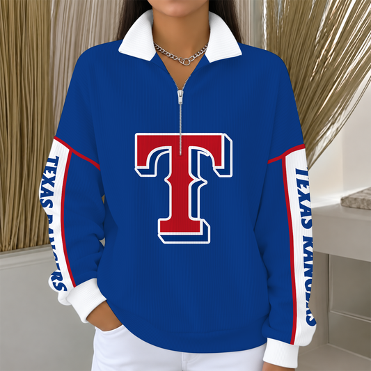 [SPECIAL OFFER] NEW CUSTOMIZED MLB08 TRS TEXAS RANGERS QUARTER ZIP RIBBED SWEATER