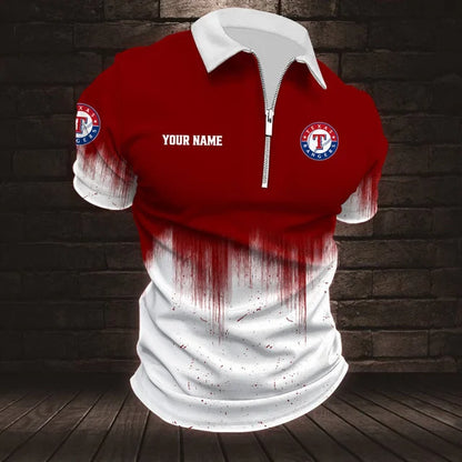[FLASH SALE] NEW CUSTOMIZED MLB08 TRS TEXAS RANGERS ZIP POLO SHIRT