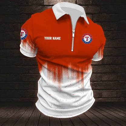[FLASH SALE] NEW CUSTOMIZED MLB08 TRS TEXAS RANGERS ZIP POLO SHIRT