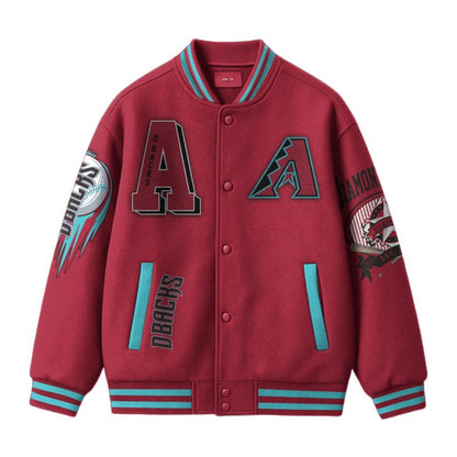 [FLASH SALE] NEW CUSTOMIZED MLB07 AZ DIAMONDBACKS SATIN VARSITY & BASEBALL JACKET