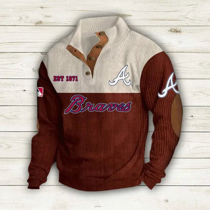 [FLASH SALE] NEW CUSTOMIZED MLB09 ABS ATLANTA BRAVES BUTTON SWEATSHIRTS STAND COLLAR
