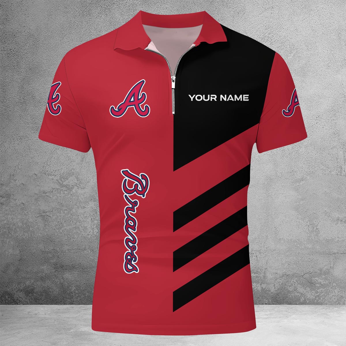 [FLASH SALE] NEW CUSTOMIZED MLB09 ABS ATLANTA BRAVES ZIP POLO SHIRT