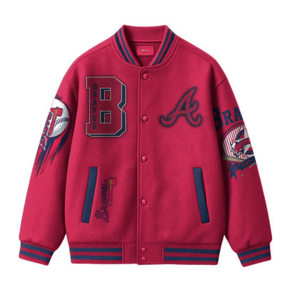 [FLASH SALE] NEW CUSTOMIZED MLB09 AT BRAVES SATIN VARSITY & BASEBALL JACKET