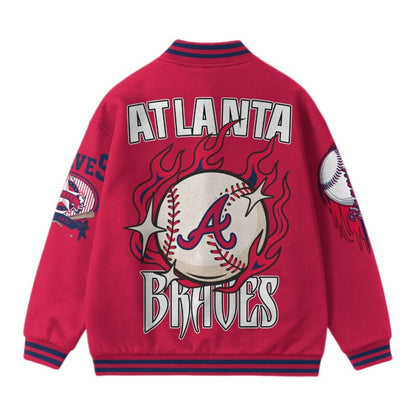 [FLASH SALE] NEW CUSTOMIZED MLB09 AT BRAVES SATIN VARSITY & BASEBALL JACKET