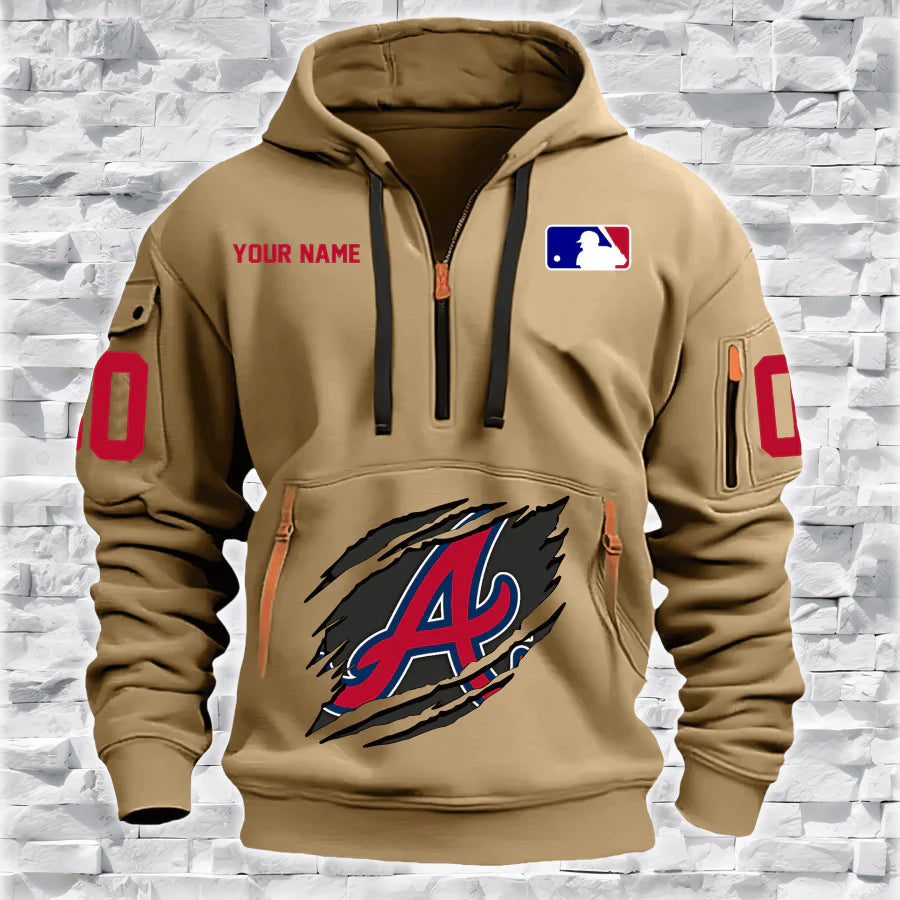 [FLASH SALE] NEW CUSTOMIZED MLB09 AT BRAVES QUARTER ZIP HOODIE