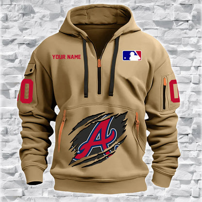 [FLASH SALE] NEW CUSTOMIZED MLB09 AT BRAVES QUARTER ZIP HOODIE