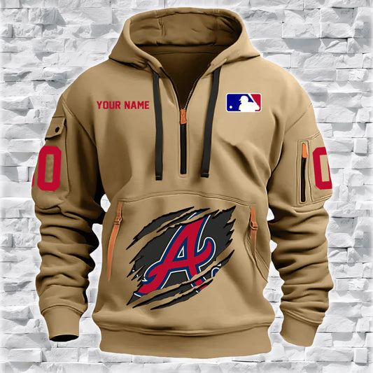 [FLASH SALE] NEW CUSTOMIZED MLB09 AT BRAVES QUARTER ZIP HOODIE