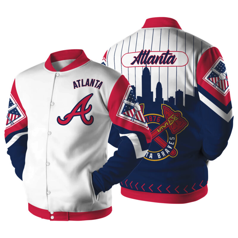 [FLASH SALE] NEW CUSTOMIZED MLB09 AT BRAVES SATIN VARSITY & BASEBALL JACKET