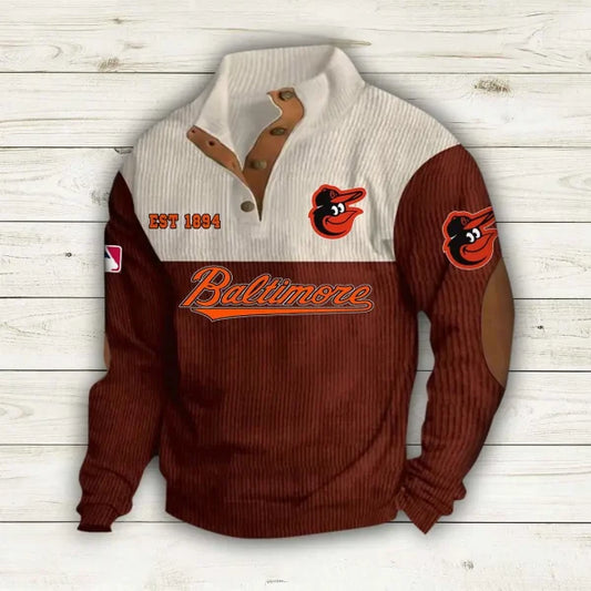 [FLASH SALE] NEW CUSTOMIZED MLB25 BOS BALTIMORE ORIOLES BUTTON SWEATSHIRTS STAND COLLAR