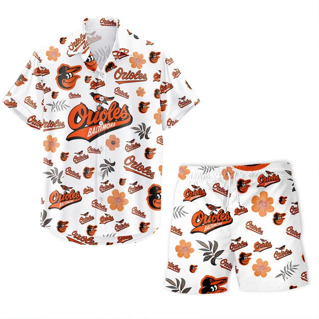 [FLASH SALE] NEW CUSTOMIZED MLB25 BOS BALTIMORE ORIOLES UNISEX HAWAIIAN SHIRT & SHORTS SET